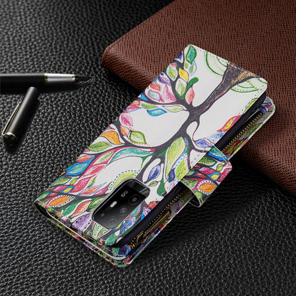 Dual-Sided Magnetic Clasp Zippered Wallet Design BF03 Leather Stand Phone Cover with Vivid Pattern Printing for Oppo Reno5 Z 5G/F19 Pro+ 5G/A94 5G