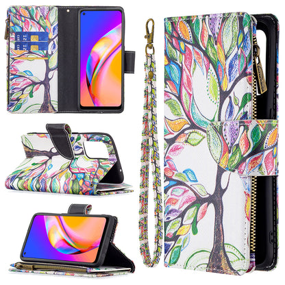 Dual-Sided Magnetic Clasp Zippered Wallet Design BF03 Leather Stand Phone Cover with Vivid Pattern Printing for Oppo Reno5 Z 5G/F19 Pro+ 5G/A94 5G