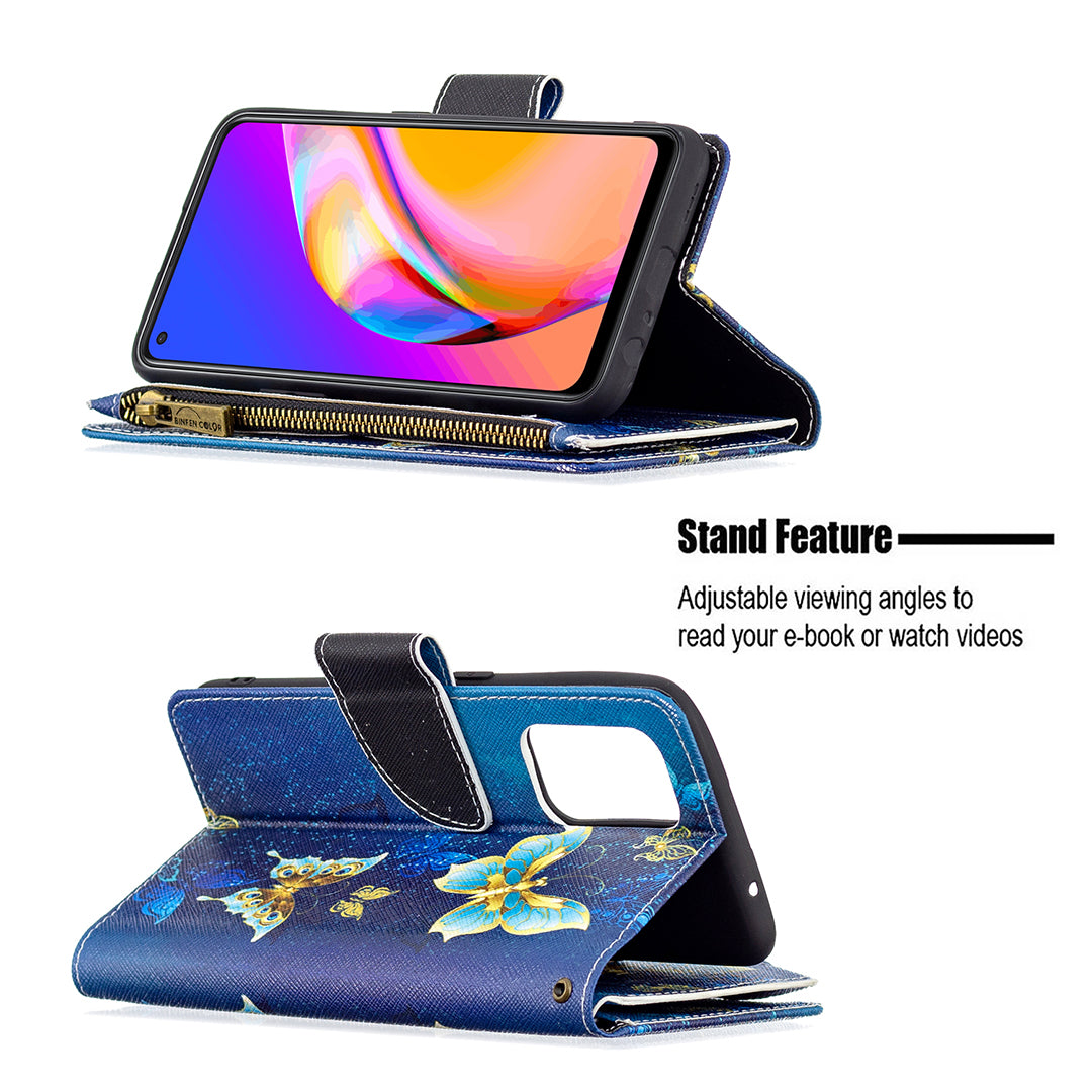 Dual-Sided Magnetic Clasp Zippered Wallet Design BF03 Leather Stand Phone Cover with Vivid Pattern Printing for Oppo Reno5 Z 5G/F19 Pro+ 5G/A94 5G