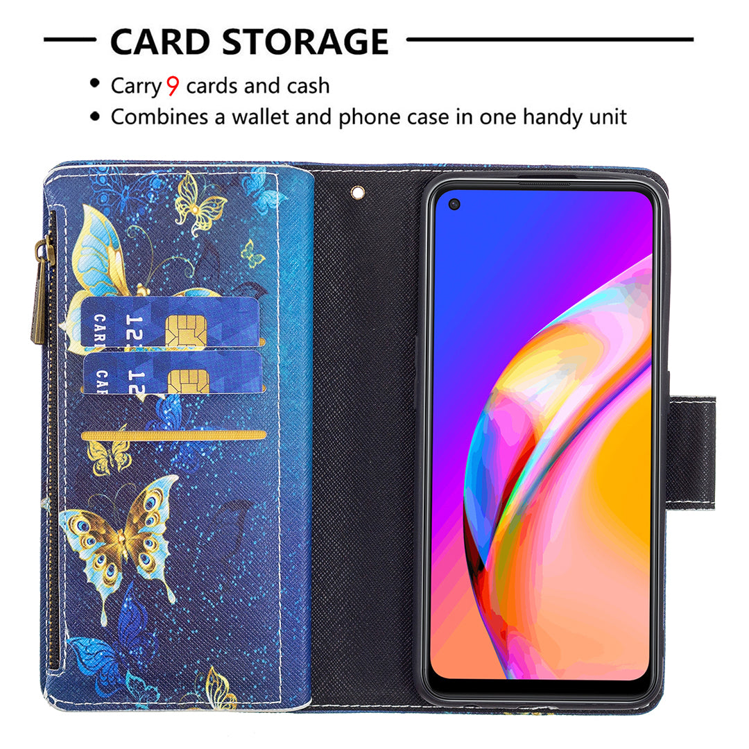 Dual-Sided Magnetic Clasp Zippered Wallet Design BF03 Leather Stand Phone Cover with Vivid Pattern Printing for Oppo Reno5 Z 5G/F19 Pro+ 5G/A94 5G