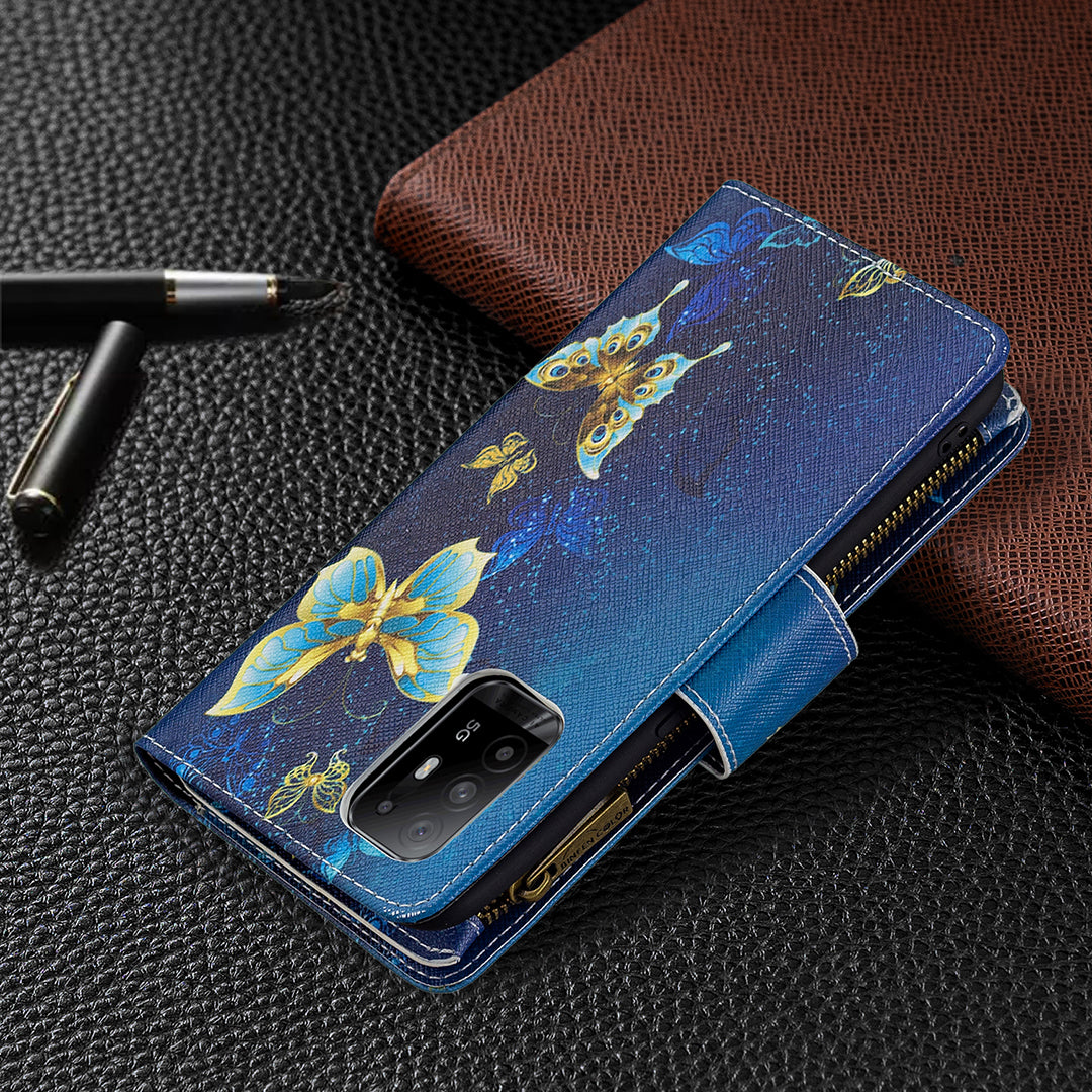 Dual-Sided Magnetic Clasp Zippered Wallet Design BF03 Leather Stand Phone Cover with Vivid Pattern Printing for Oppo Reno5 Z 5G/F19 Pro+ 5G/A94 5G