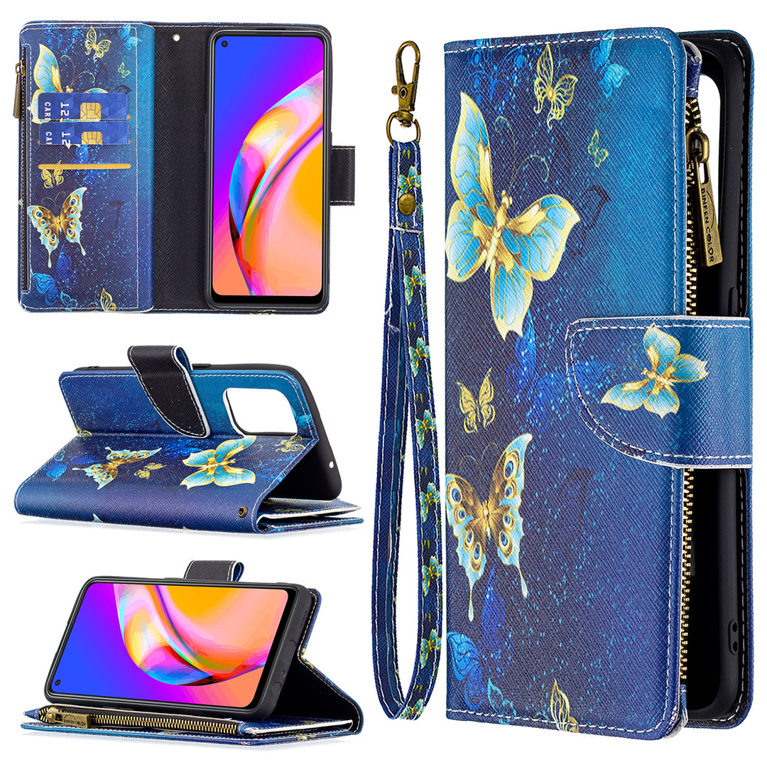 Dual-Sided Magnetic Clasp Zippered Wallet Design BF03 Leather Stand Phone Cover with Vivid Pattern Printing for Oppo Reno5 Z 5G/F19 Pro+ 5G/A94 5G