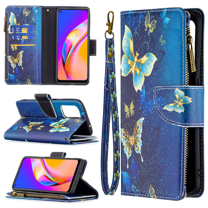 Dual-Sided Magnetic Clasp Zippered Wallet Design BF03 Leather Stand Phone Cover with Vivid Pattern Printing for Oppo Reno5 Z 5G/F19 Pro+ 5G/A94 5G