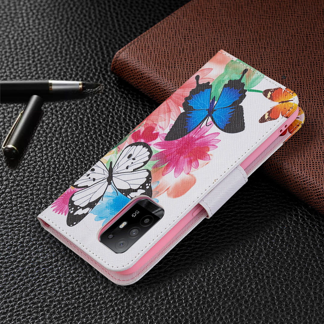 Magnetic Closure Wallet Pattern Printing Leather Stand Case for Oppo A94 5G/F19 Pro+ 5G/Reno5 Z 5G