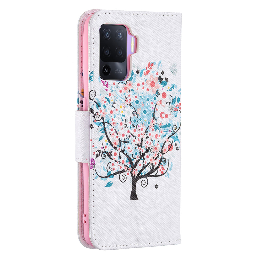 Pattern Printing Leather + Soft TPU Inner Case with Wallet Stand for Oppo A94/Reno5 F/F19 Pro