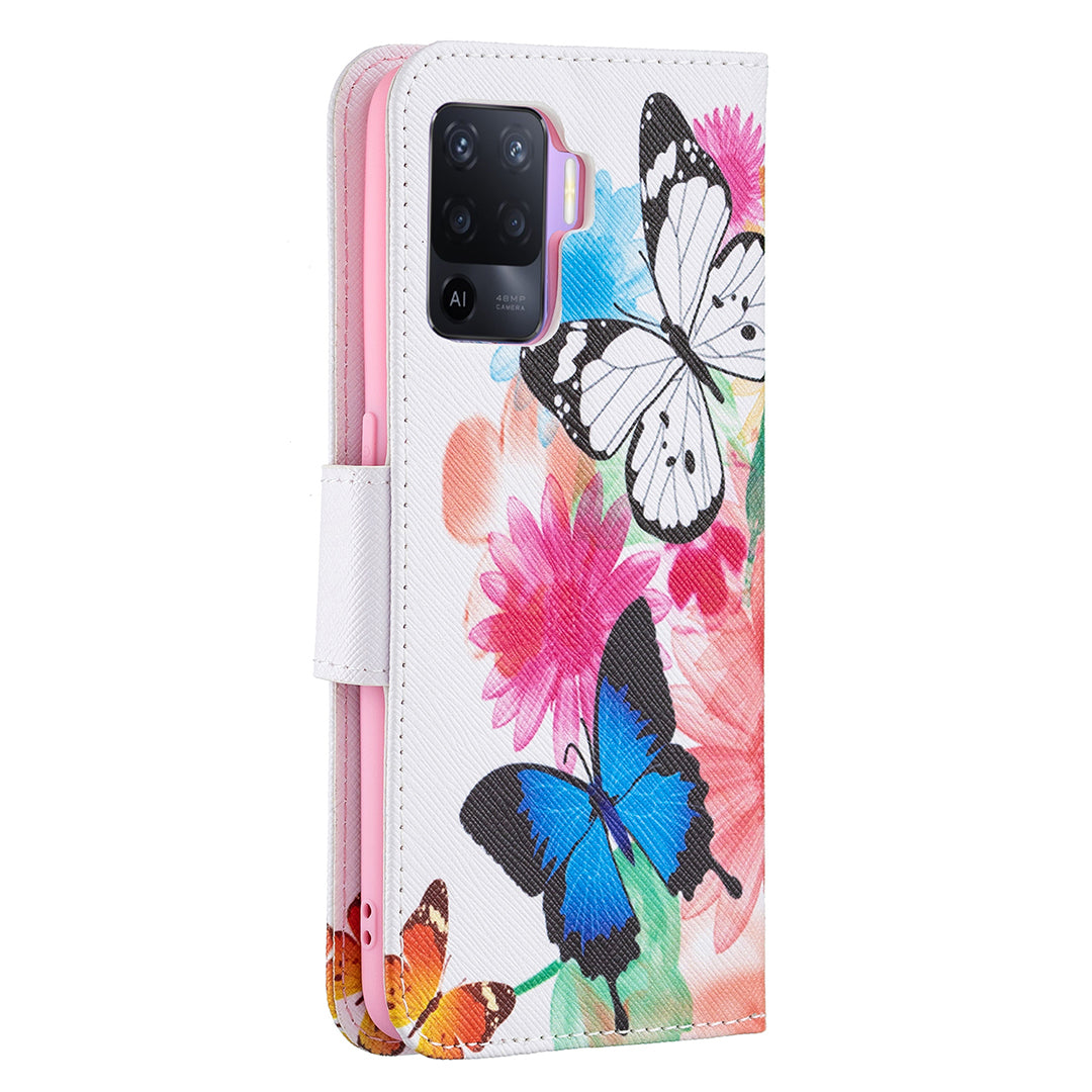 Pattern Printing Leather + Soft TPU Inner Case with Wallet Stand for Oppo A94/Reno5 F/F19 Pro