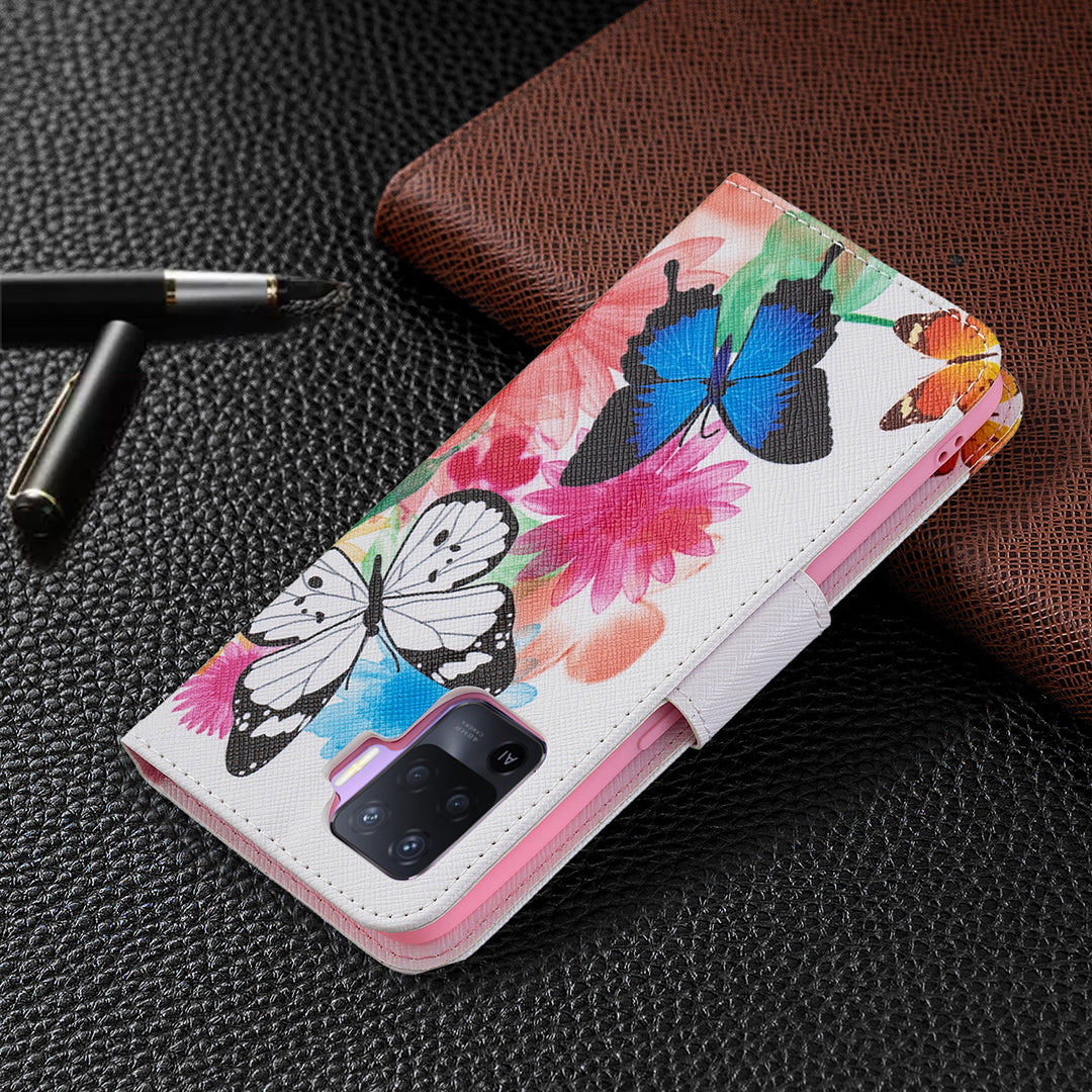 Pattern Printing Leather + Soft TPU Inner Case with Wallet Stand for Oppo A94/Reno5 F/F19 Pro