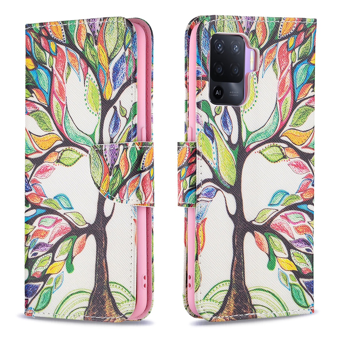 Pattern Printing Leather + Soft TPU Inner Case with Wallet Stand for Oppo A94/Reno5 F/F19 Pro