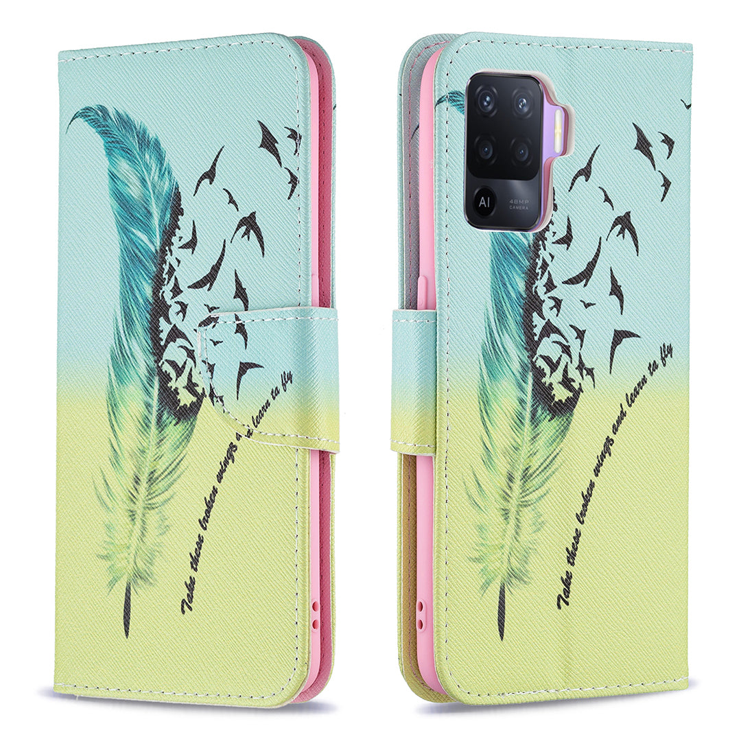 Pattern Printing Leather + Soft TPU Inner Case with Wallet Stand for Oppo A94/Reno5 F/F19 Pro