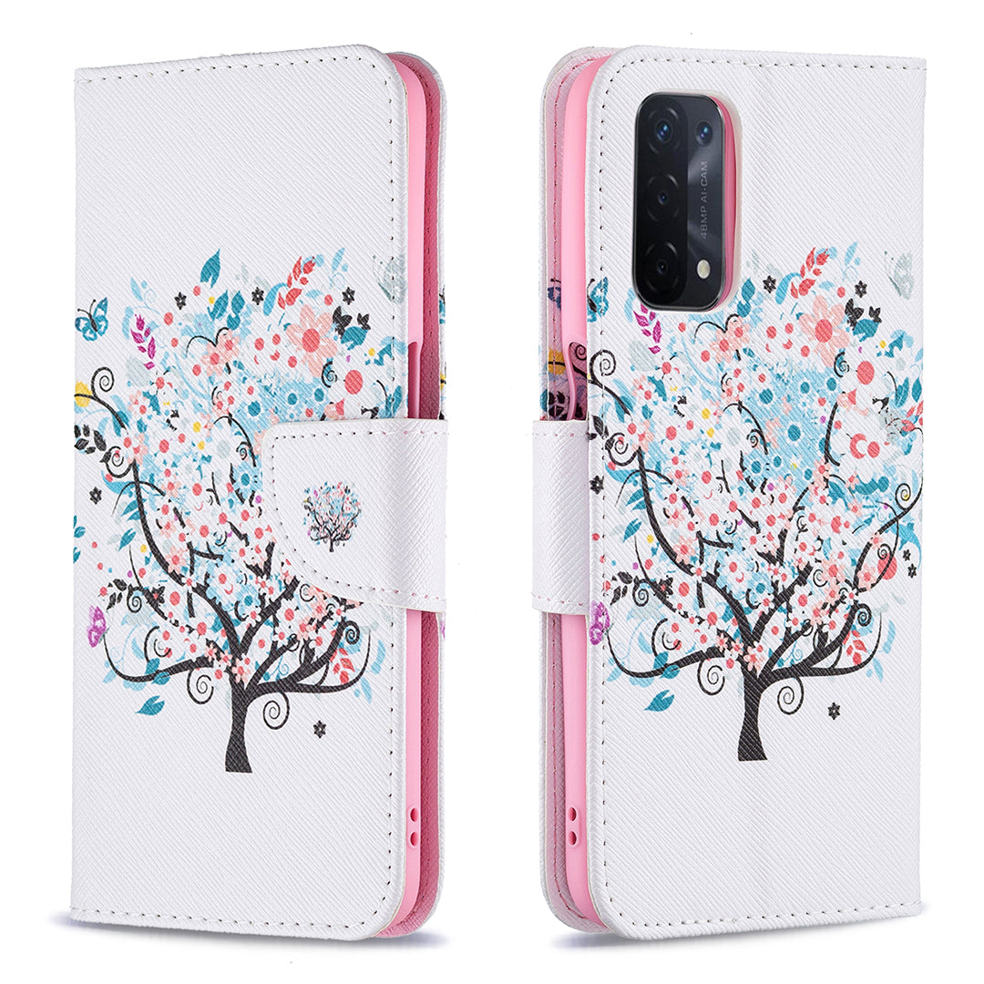 Pattern Printing Good Hand -Hold Feeling Leather Wallet Stand Case for Oppo A74 5G/A93 5G/A54 5G