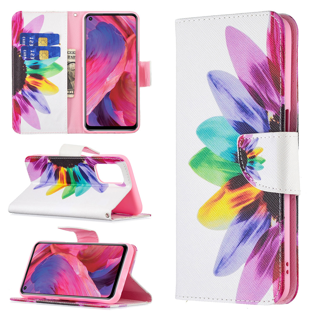 Pattern Printing Good Hand -Hold Feeling Leather Wallet Stand Case for Oppo A74 5G/A93 5G/A54 5G