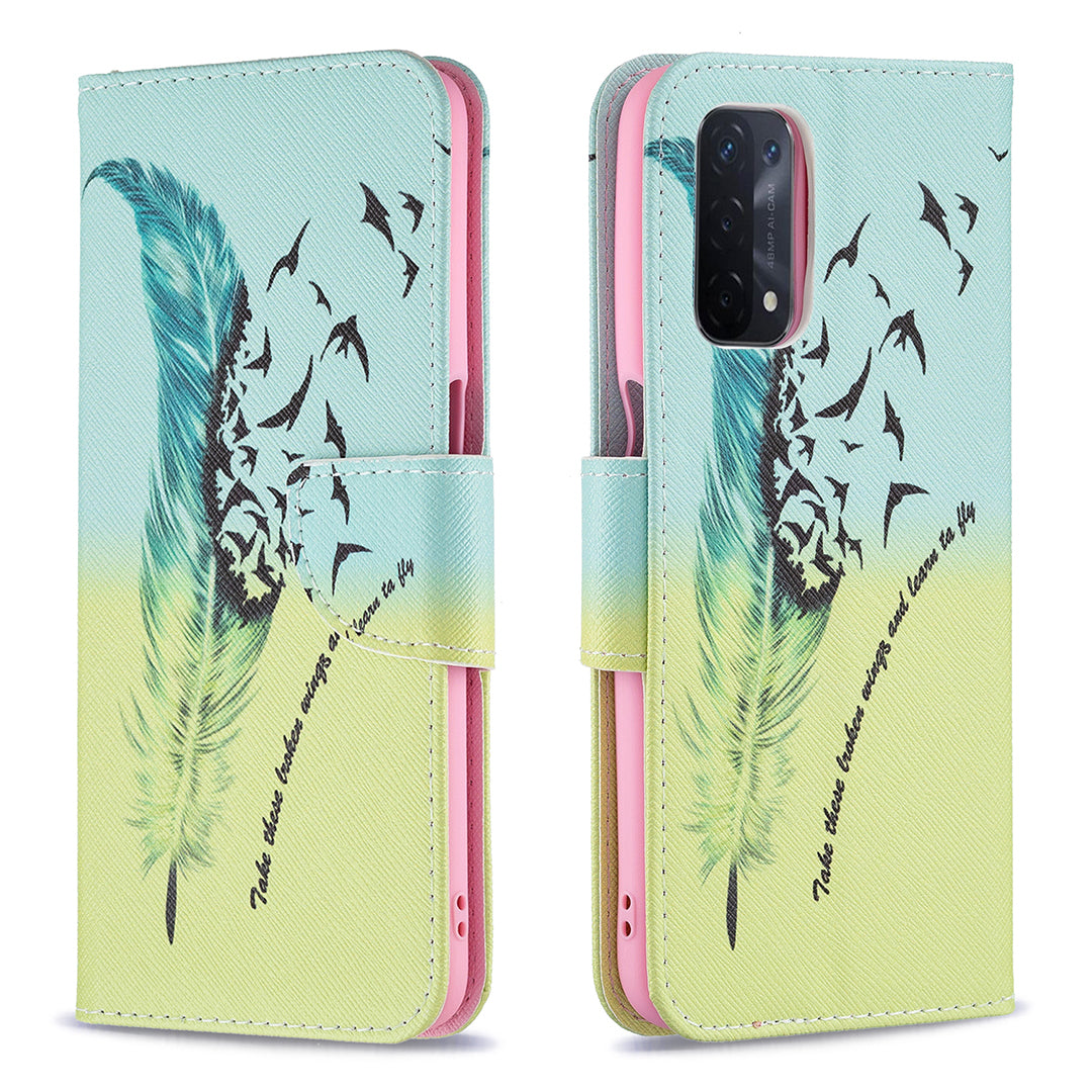 Pattern Printing Good Hand -Hold Feeling Leather Wallet Stand Case for Oppo A74 5G/A93 5G/A54 5G