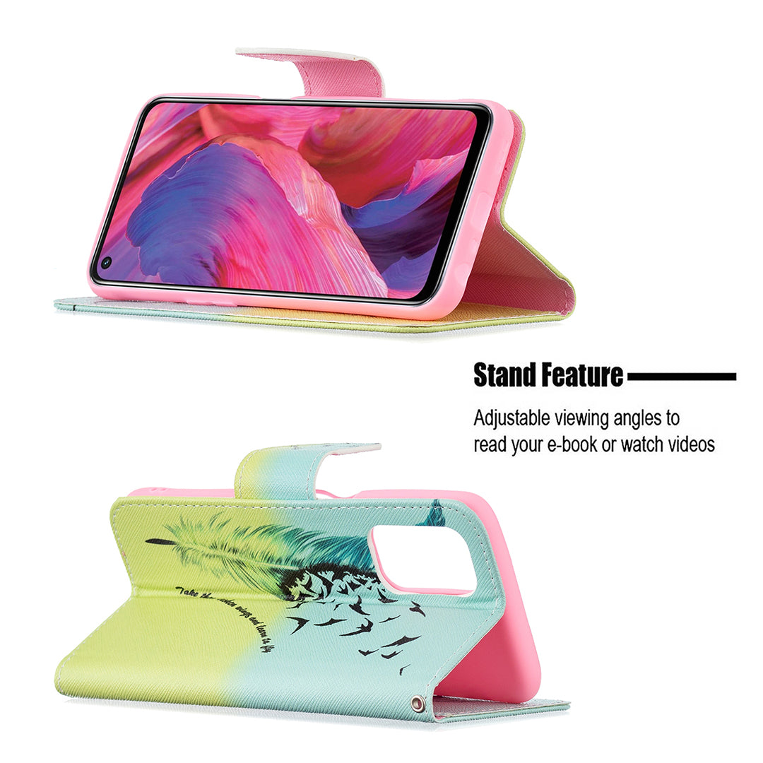 Pattern Printing Good Hand -Hold Feeling Leather Wallet Stand Case for Oppo A74 5G/A93 5G/A54 5G