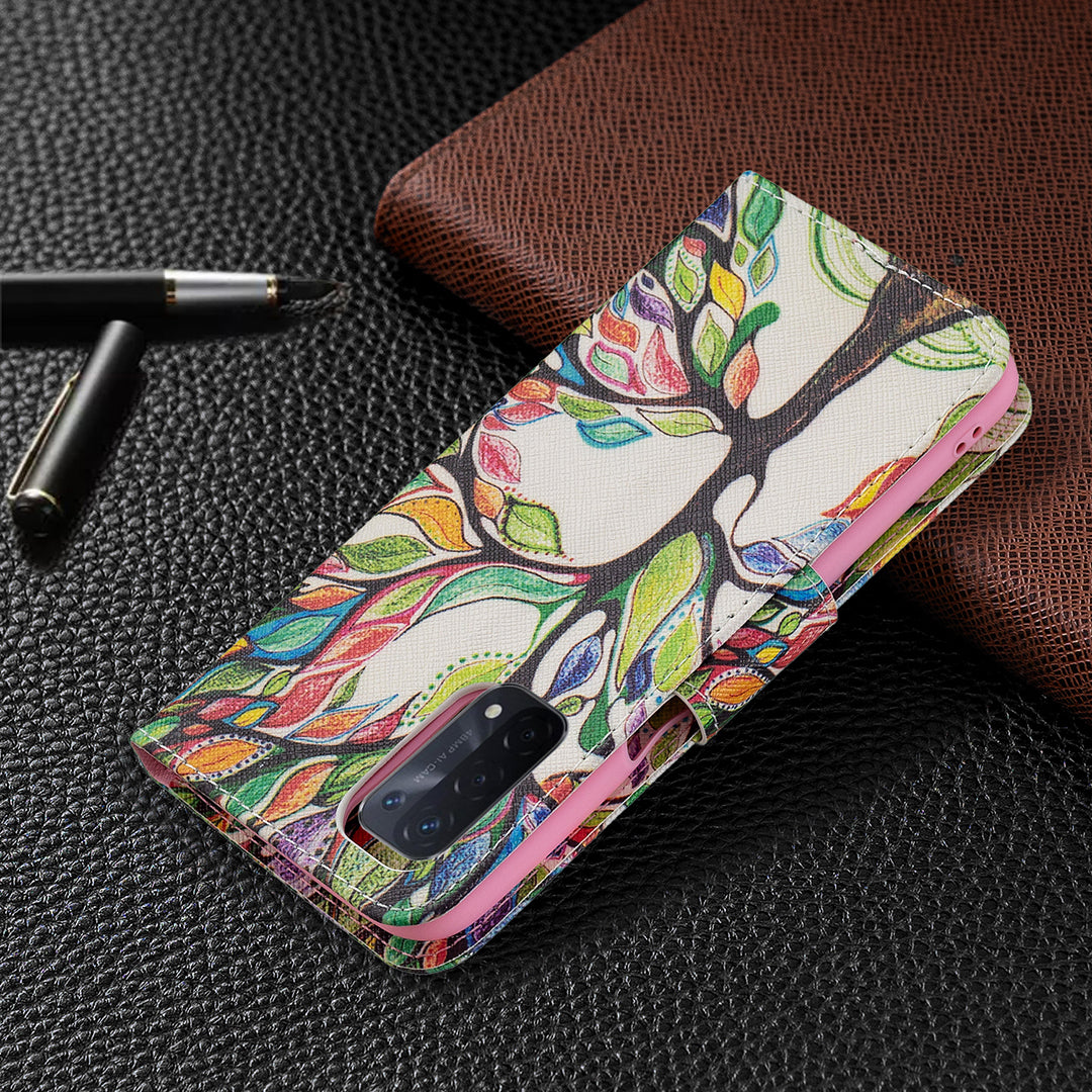 Pattern Printing Good Hand -Hold Feeling Leather Wallet Stand Case for Oppo A74 5G/A93 5G/A54 5G