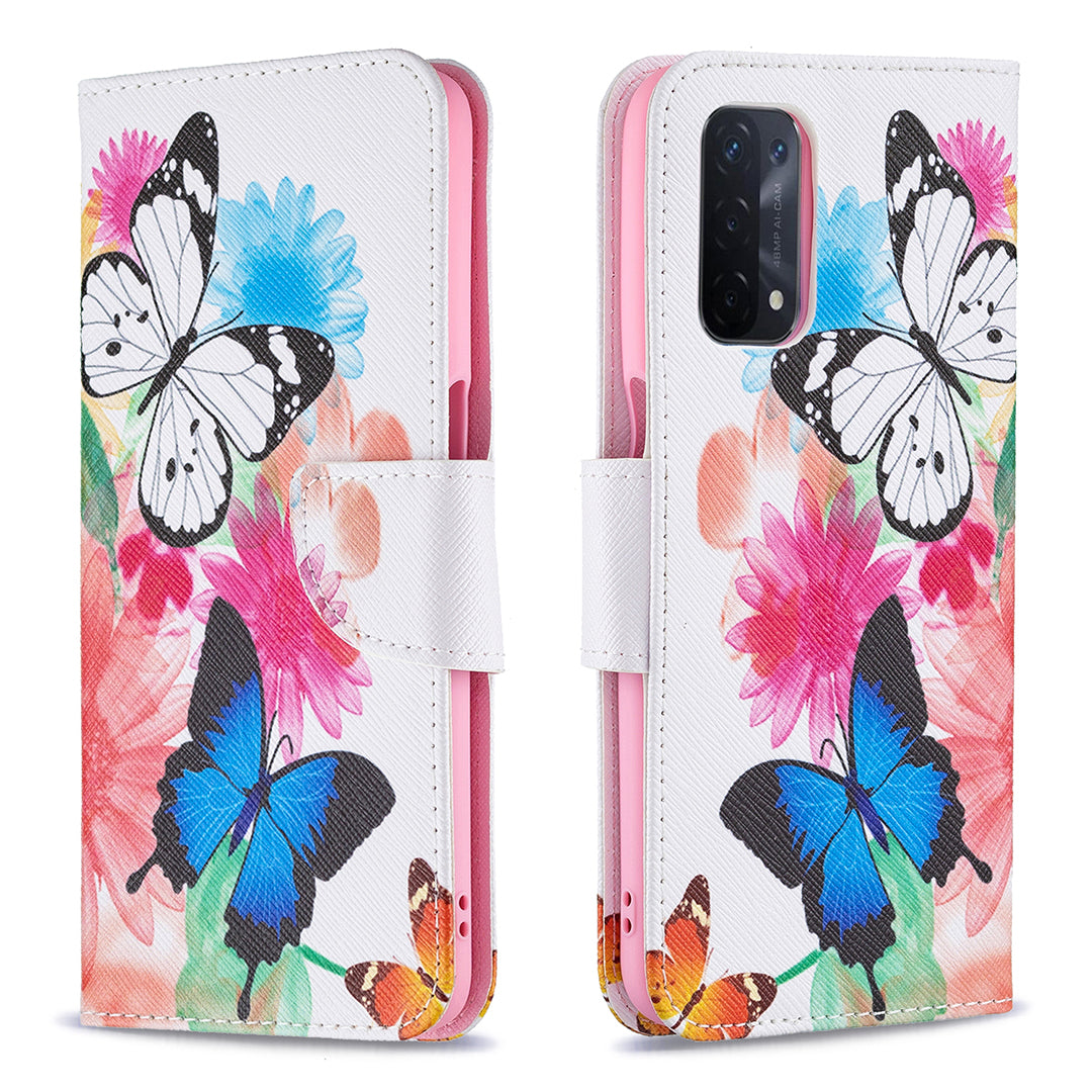 Pattern Printing Good Hand -Hold Feeling Leather Wallet Stand Case for Oppo A74 5G/A93 5G/A54 5G