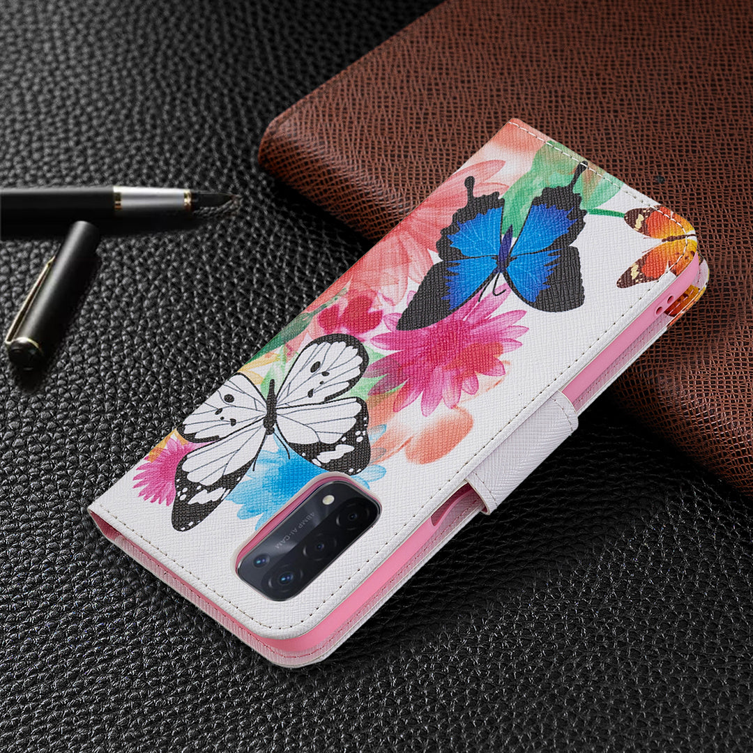 Pattern Printing Good Hand -Hold Feeling Leather Wallet Stand Case for Oppo A74 5G/A93 5G/A54 5G