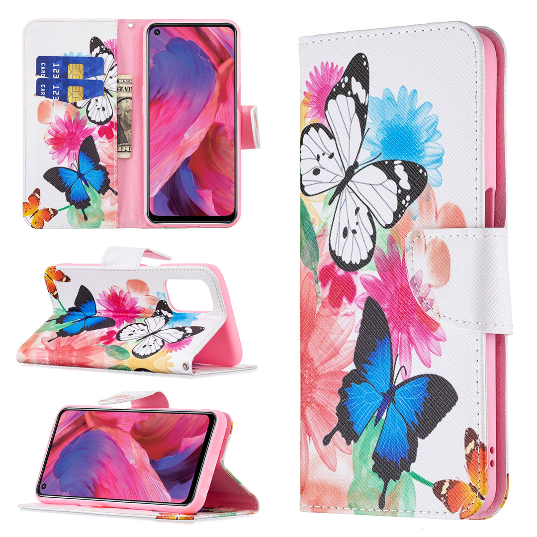 Pattern Printing Good Hand -Hold Feeling Leather Wallet Stand Case for Oppo A74 5G/A93 5G/A54 5G