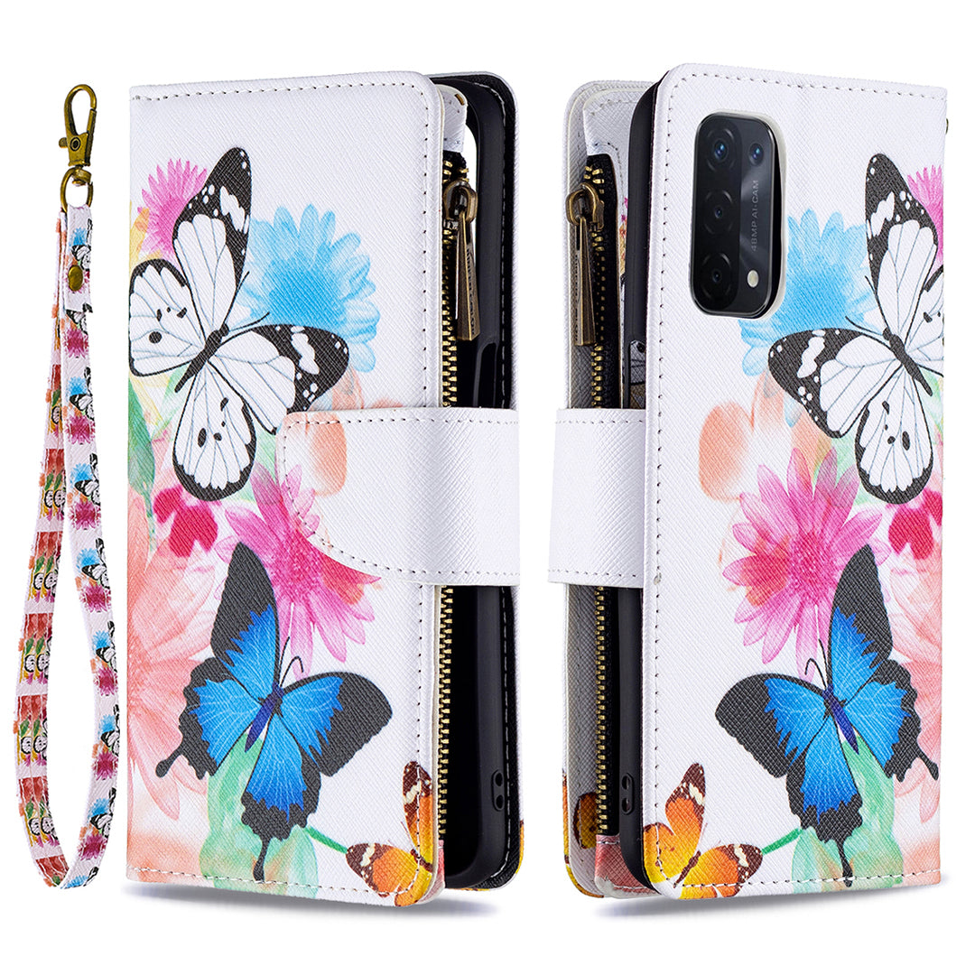 Shock-Absorbed Zippered Wallet Design BF03 Pattern Printing Full Protection Leather Stand Phone Cover for Oppo A74 5G/A93 5G/A54 5G