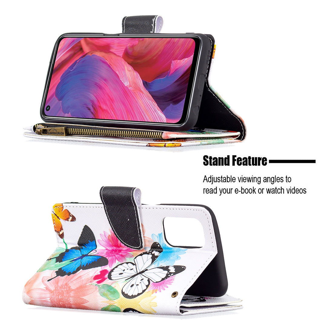 Shock-Absorbed Zippered Wallet Design BF03 Pattern Printing Full Protection Leather Stand Phone Cover for Oppo A74 5G/A93 5G/A54 5G