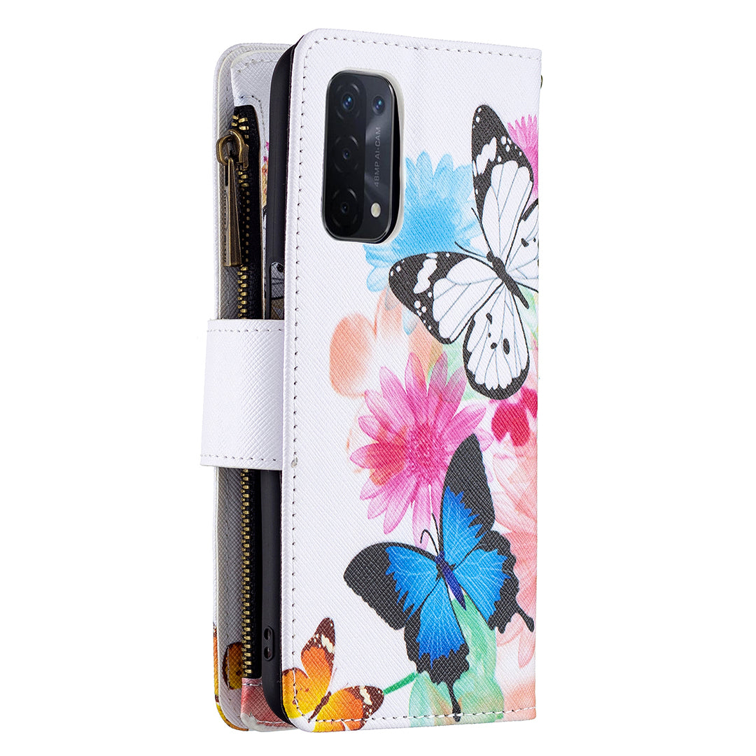 Shock-Absorbed Zippered Wallet Design BF03 Pattern Printing Full Protection Leather Stand Phone Cover for Oppo A74 5G/A93 5G/A54 5G