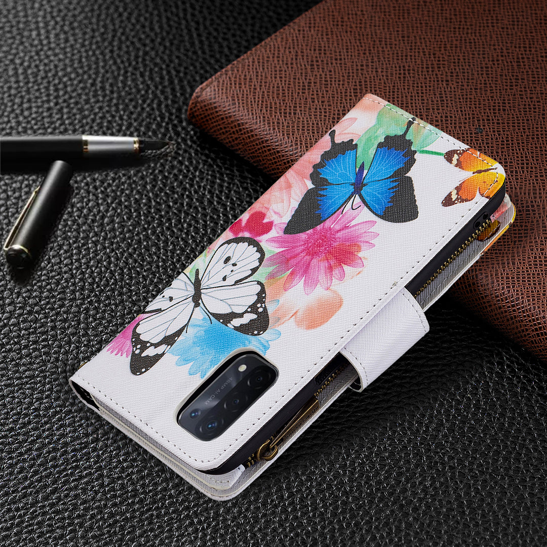 Shock-Absorbed Zippered Wallet Design BF03 Pattern Printing Full Protection Leather Stand Phone Cover for Oppo A74 5G/A93 5G/A54 5G