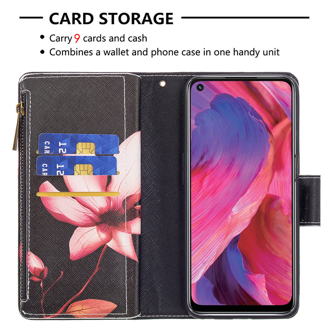 Shock-Absorbed Zippered Wallet Design BF03 Pattern Printing Full Protection Leather Stand Phone Cover for Oppo A74 5G/A93 5G/A54 5G