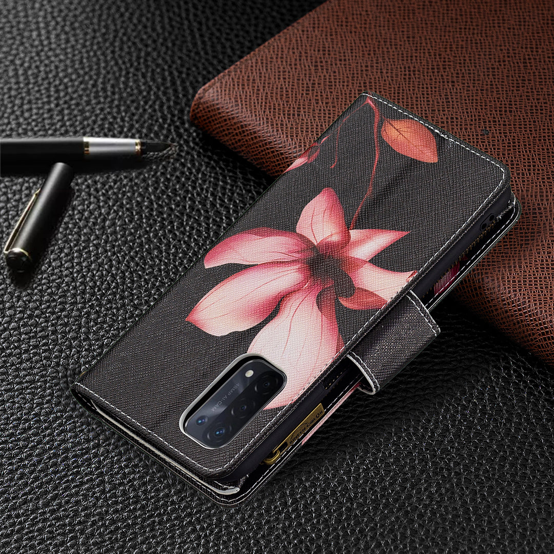 Shock-Absorbed Zippered Wallet Design BF03 Pattern Printing Full Protection Leather Stand Phone Cover for Oppo A74 5G/A93 5G/A54 5G