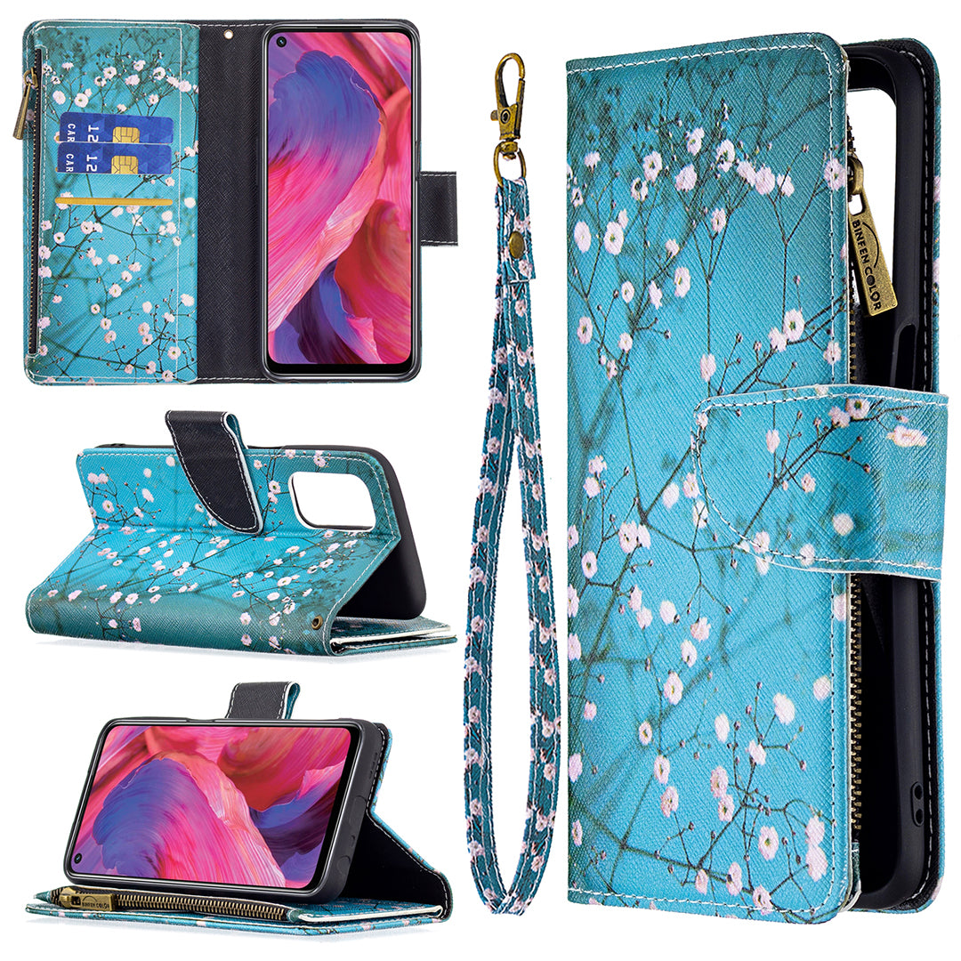 Shock-Absorbed Zippered Wallet Design BF03 Pattern Printing Full Protection Leather Stand Phone Cover for Oppo A74 5G/A93 5G/A54 5G