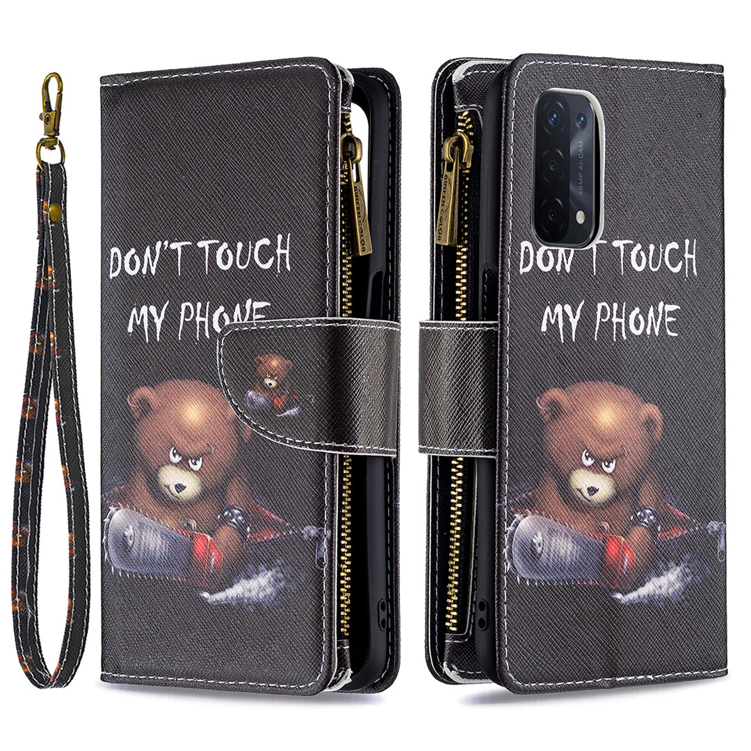 Shock-Absorbed Zippered Wallet Design BF03 Pattern Printing Full Protection Leather Stand Phone Cover for Oppo A74 5G/A93 5G/A54 5G