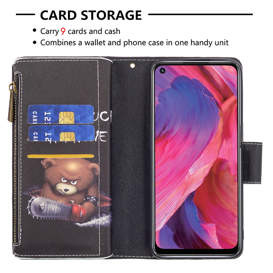 Shock-Absorbed Zippered Wallet Design BF03 Pattern Printing Full Protection Leather Stand Phone Cover for Oppo A74 5G/A93 5G/A54 5G