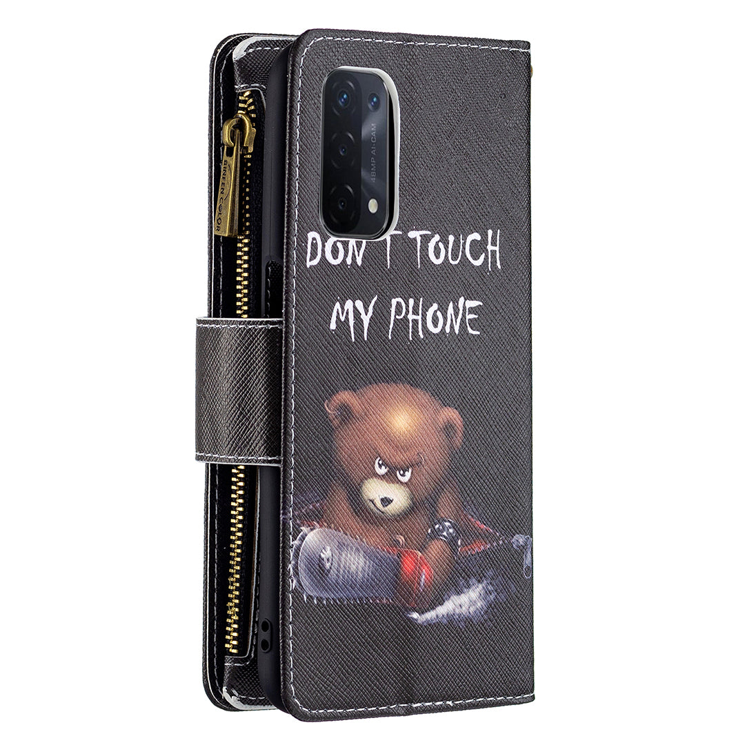 Shock-Absorbed Zippered Wallet Design BF03 Pattern Printing Full Protection Leather Stand Phone Cover for Oppo A74 5G/A93 5G/A54 5G