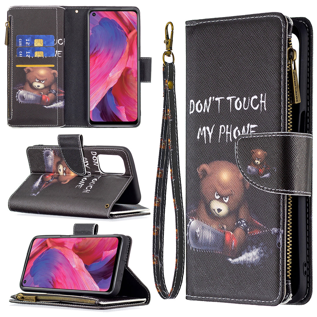 Shock-Absorbed Zippered Wallet Design BF03 Pattern Printing Full Protection Leather Stand Phone Cover for Oppo A74 5G/A93 5G/A54 5G