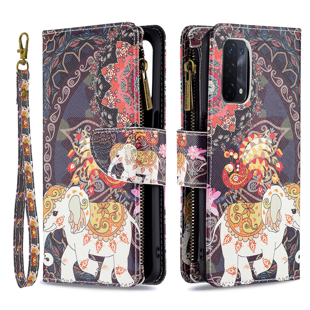 Shock-Absorbed Zippered Wallet Design BF03 Pattern Printing Full Protection Leather Stand Phone Cover for Oppo A74 5G/A93 5G/A54 5G