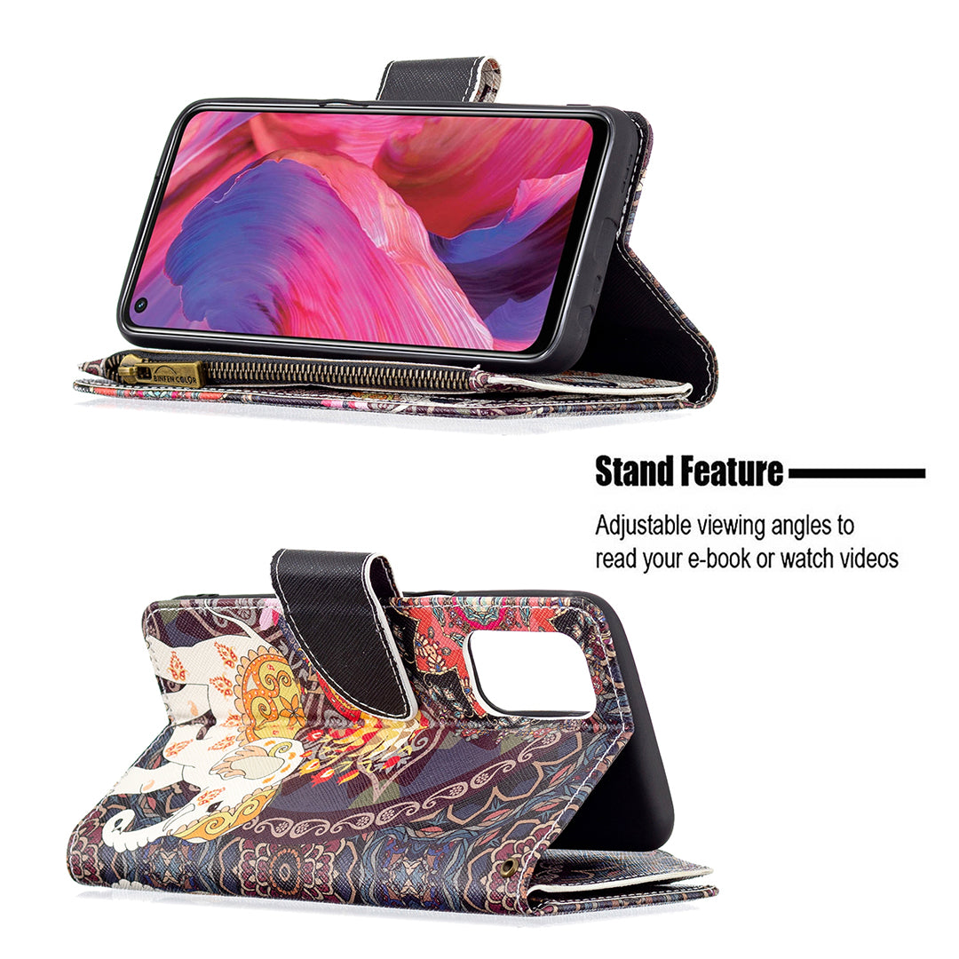 Shock-Absorbed Zippered Wallet Design BF03 Pattern Printing Full Protection Leather Stand Phone Cover for Oppo A74 5G/A93 5G/A54 5G