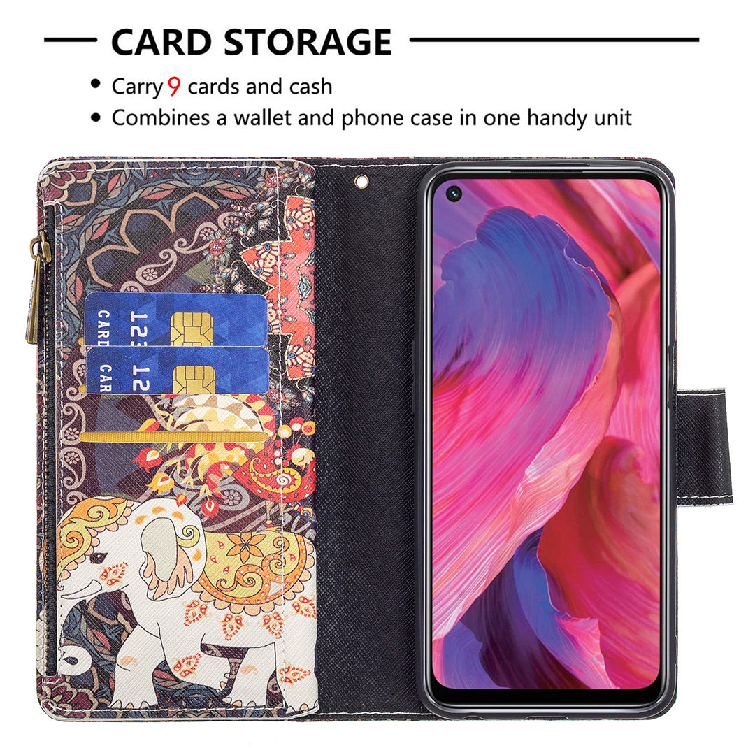 Shock-Absorbed Zippered Wallet Design BF03 Pattern Printing Full Protection Leather Stand Phone Cover for Oppo A74 5G/A93 5G/A54 5G