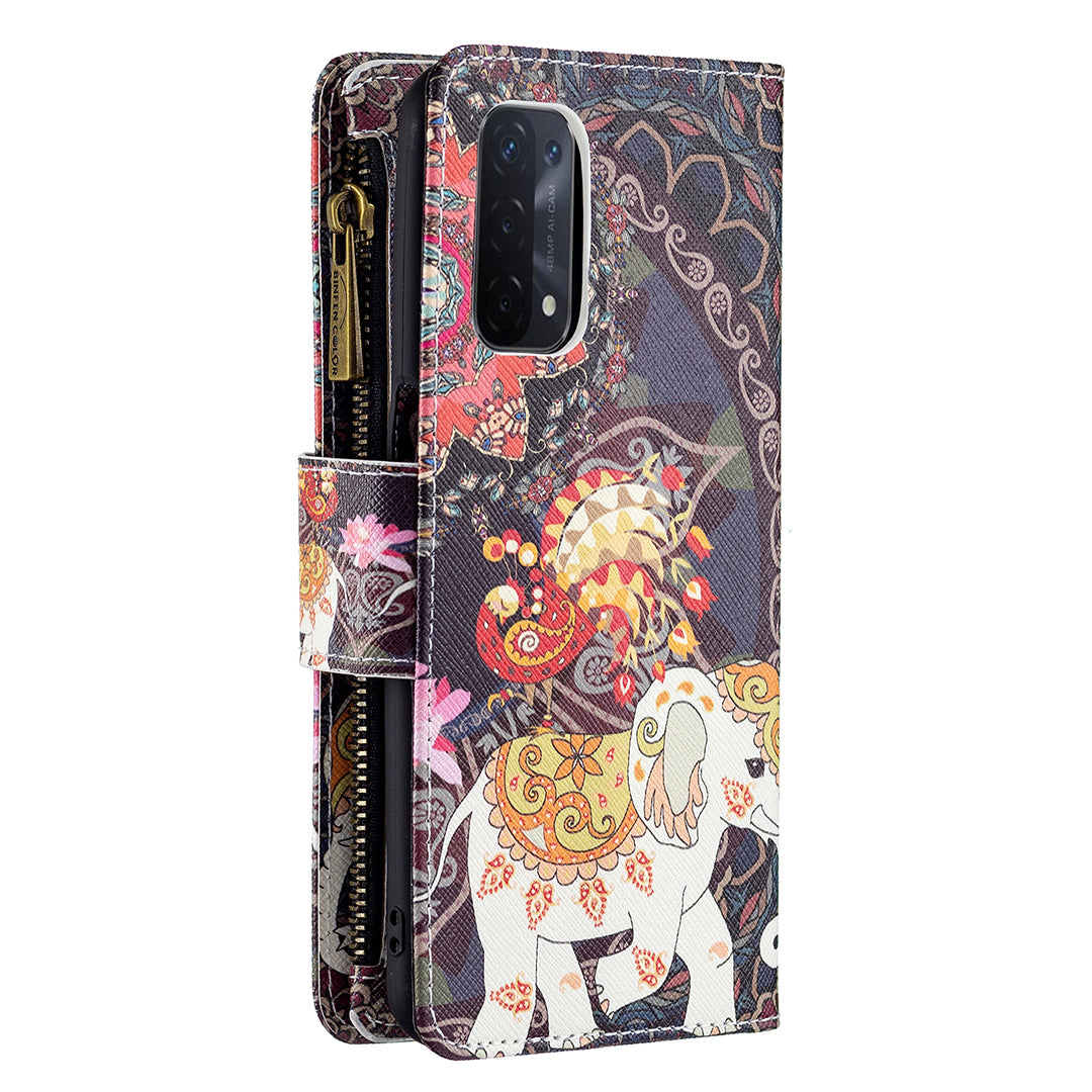 Shock-Absorbed Zippered Wallet Design BF03 Pattern Printing Full Protection Leather Stand Phone Cover for Oppo A74 5G/A93 5G/A54 5G