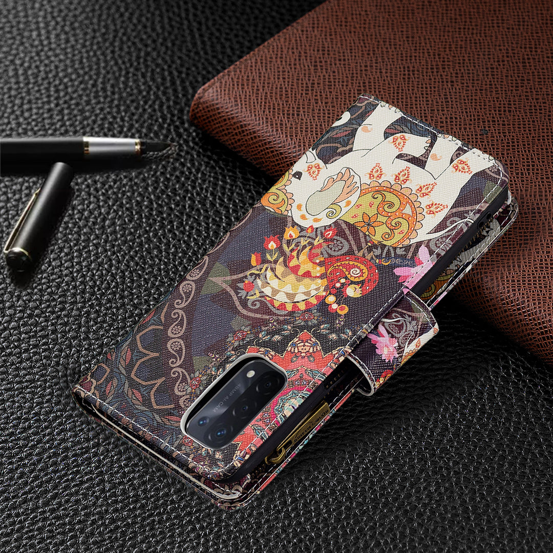 Shock-Absorbed Zippered Wallet Design BF03 Pattern Printing Full Protection Leather Stand Phone Cover for Oppo A74 5G/A93 5G/A54 5G