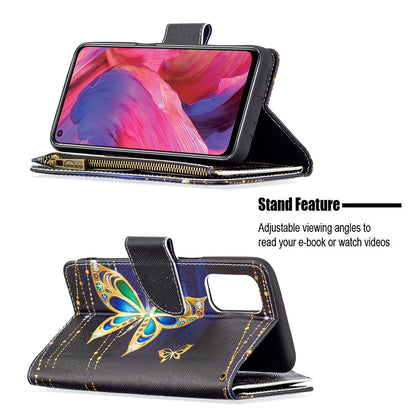 Shock-Absorbed Zippered Wallet Design BF03 Pattern Printing Full Protection Leather Stand Phone Cover for Oppo A74 5G/A93 5G/A54 5G