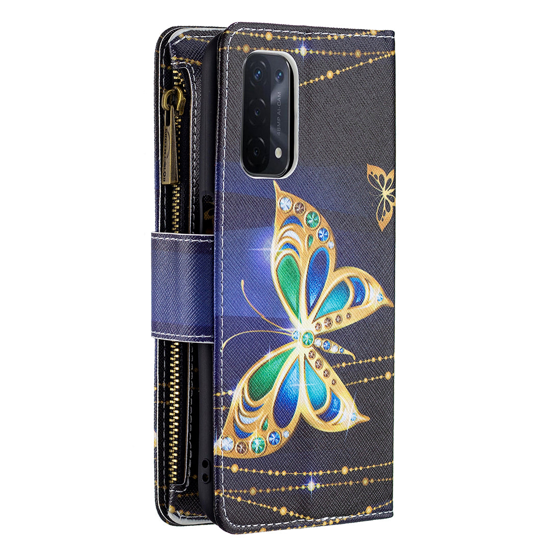 Shock-Absorbed Zippered Wallet Design BF03 Pattern Printing Full Protection Leather Stand Phone Cover for Oppo A74 5G/A93 5G/A54 5G