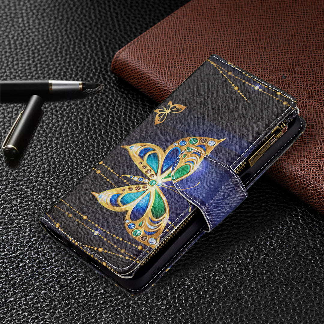 Shock-Absorbed Zippered Wallet Design BF03 Pattern Printing Full Protection Leather Stand Phone Cover for Oppo A74 5G/A93 5G/A54 5G