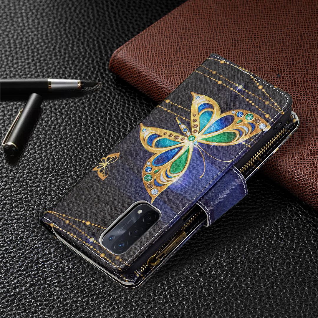 Shock-Absorbed Zippered Wallet Design BF03 Pattern Printing Full Protection Leather Stand Phone Cover for Oppo A74 5G/A93 5G/A54 5G