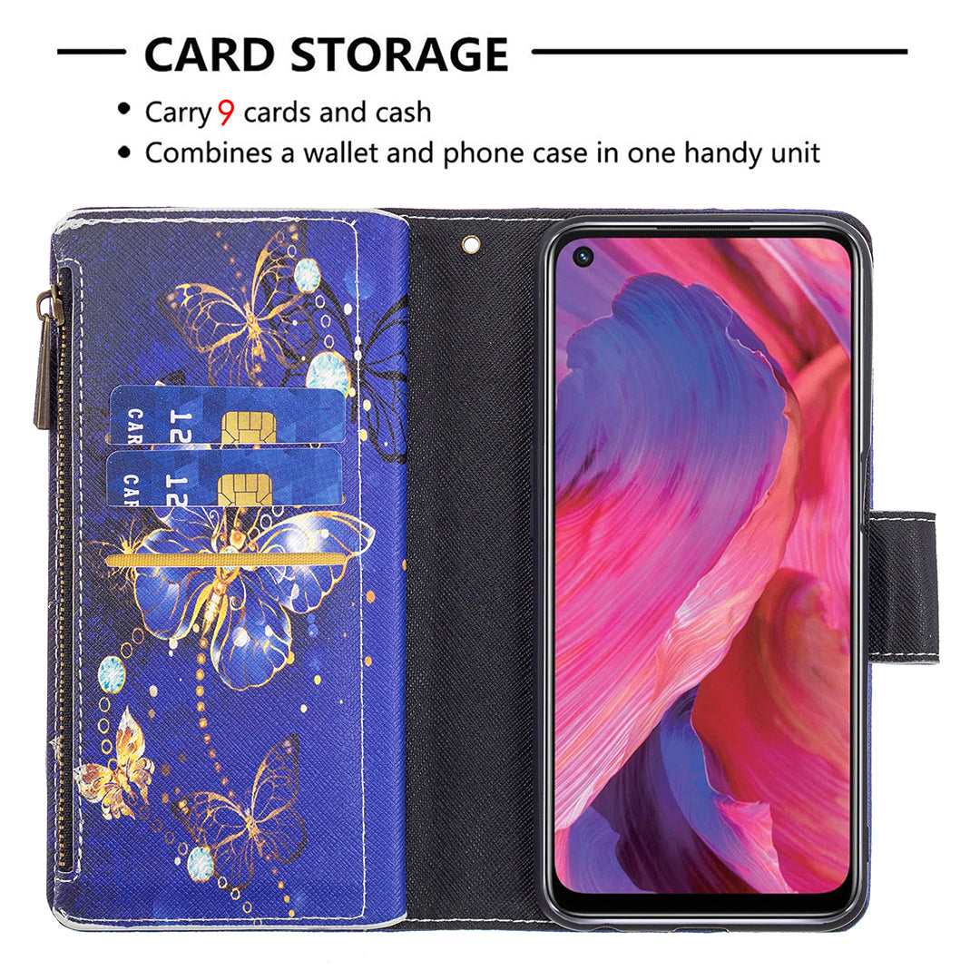 Shock-Absorbed Zippered Wallet Design BF03 Pattern Printing Full Protection Leather Stand Phone Cover for Oppo A74 5G/A93 5G/A54 5G