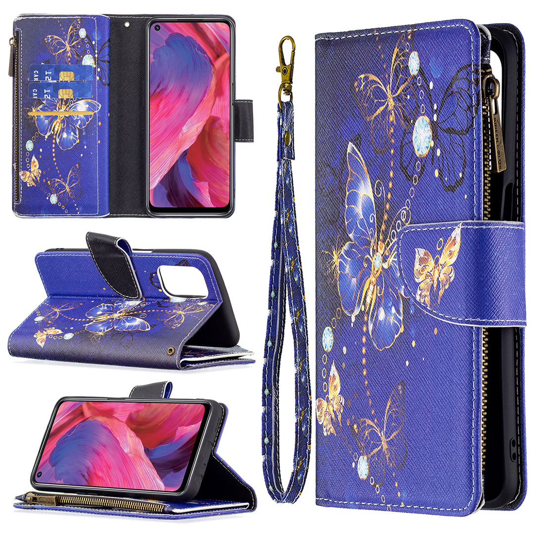 Shock-Absorbed Zippered Wallet Design BF03 Pattern Printing Full Protection Leather Stand Phone Cover for Oppo A74 5G/A93 5G/A54 5G