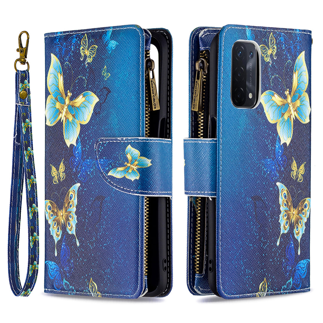 Shock-Absorbed Zippered Wallet Design BF03 Pattern Printing Full Protection Leather Stand Phone Cover for Oppo A74 5G/A93 5G/A54 5G