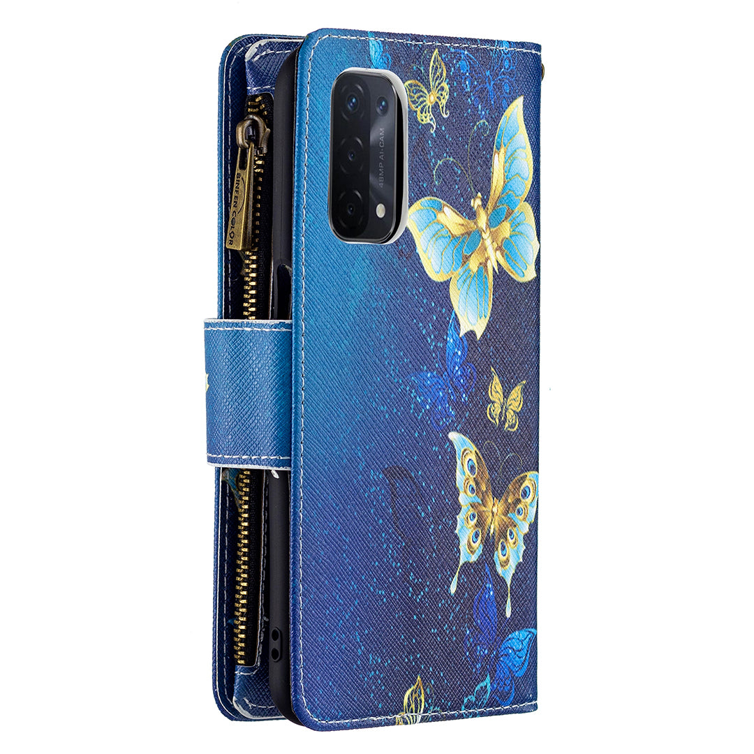 Shock-Absorbed Zippered Wallet Design BF03 Pattern Printing Full Protection Leather Stand Phone Cover for Oppo A74 5G/A93 5G/A54 5G