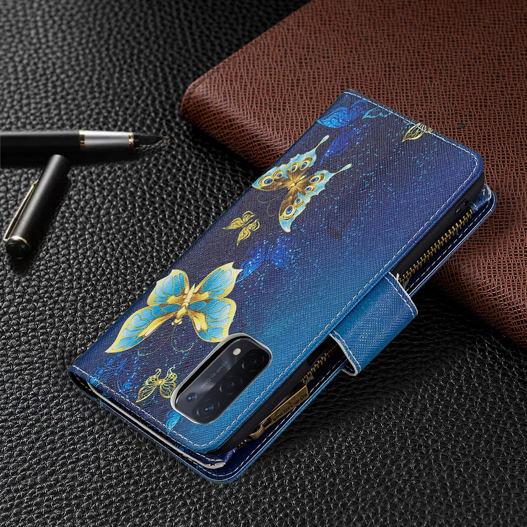 Shock-Absorbed Zippered Wallet Design BF03 Pattern Printing Full Protection Leather Stand Phone Cover for Oppo A74 5G/A93 5G/A54 5G