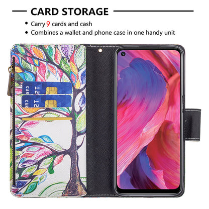 Shock-Absorbed Zippered Wallet Design BF03 Pattern Printing Full Protection Leather Stand Phone Cover for Oppo A74 5G/A93 5G/A54 5G