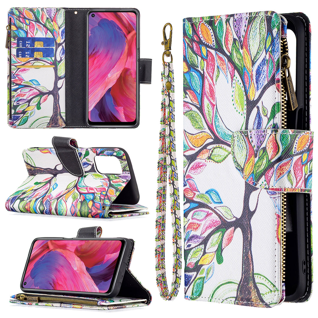 Shock-Absorbed Zippered Wallet Design BF03 Pattern Printing Full Protection Leather Stand Phone Cover for Oppo A74 5G/A93 5G/A54 5G