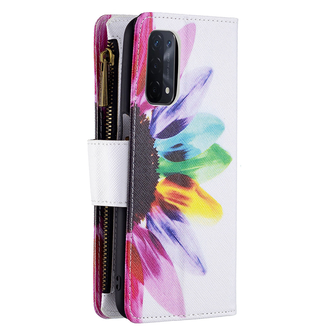 Shock-Absorbed Zippered Wallet Design BF03 Pattern Printing Full Protection Leather Stand Phone Cover for Oppo A74 5G/A93 5G/A54 5G