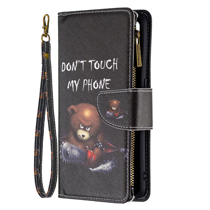 BF03 Zippered Wallet Design Pattern Printing Leather Stand Phone Cover with Wrist Strap for Oppo A74 4G/F19 4G